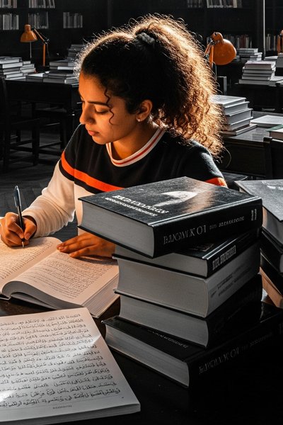 طالبة تقرأ في مكتبة — صورة تعليمية من المصدر الرسمي